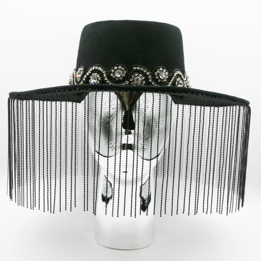 Parisa Metal Fringe Hat- Black