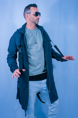 Tactical Buckle & Strap Jacket Long - Gunmetal Grey
