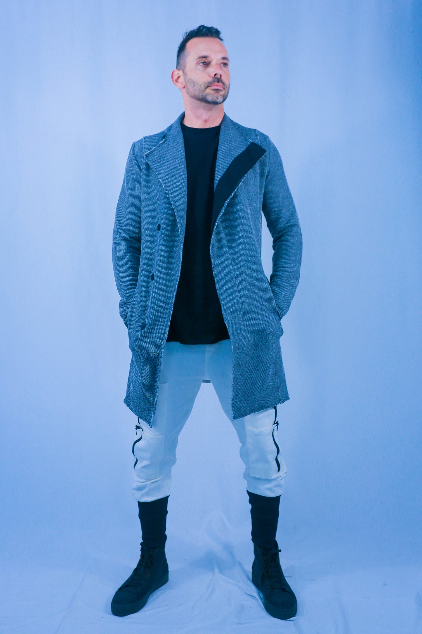 Rune Long Cardigan Jacket - Black/White