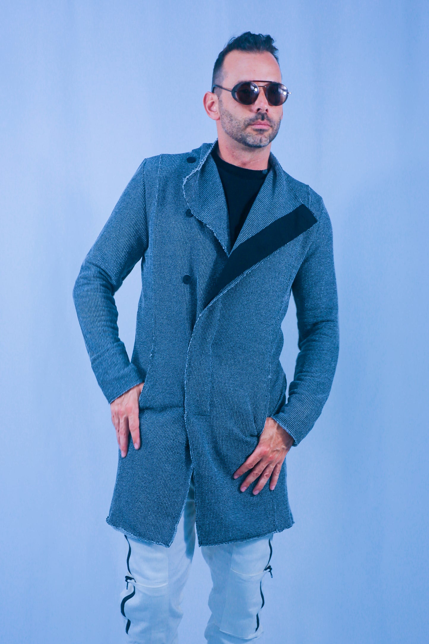 Rune Long Cardigan Jacket - Black/White