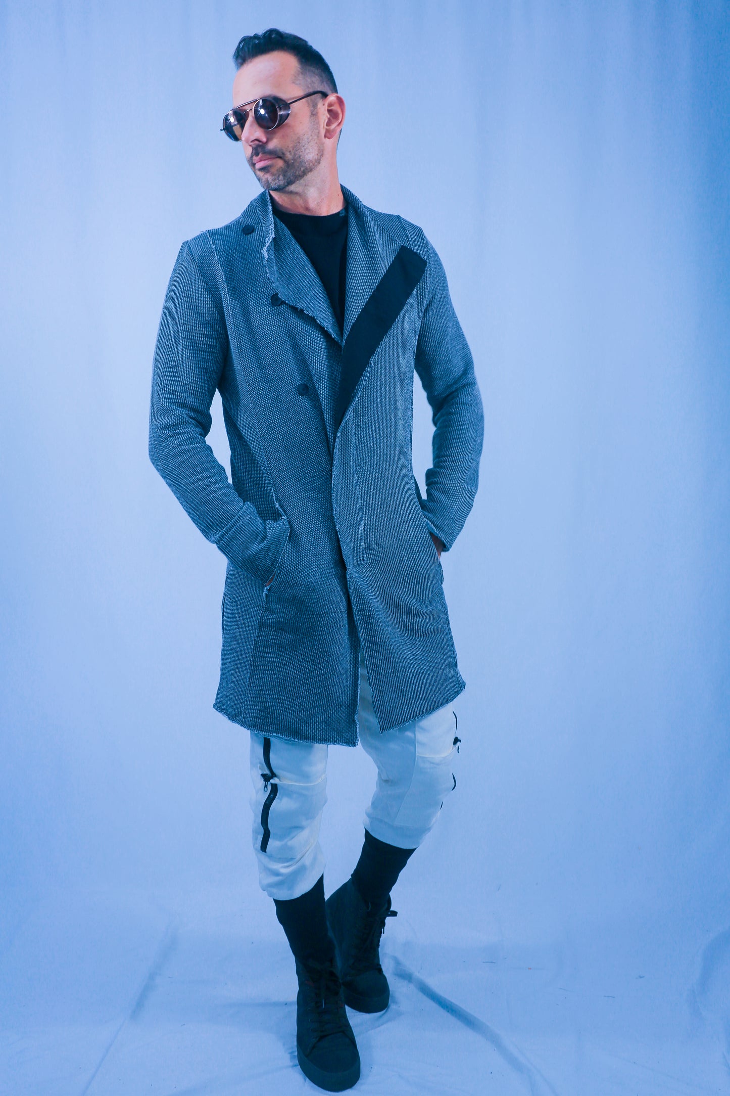 Rune Long Cardigan Jacket - Black/White