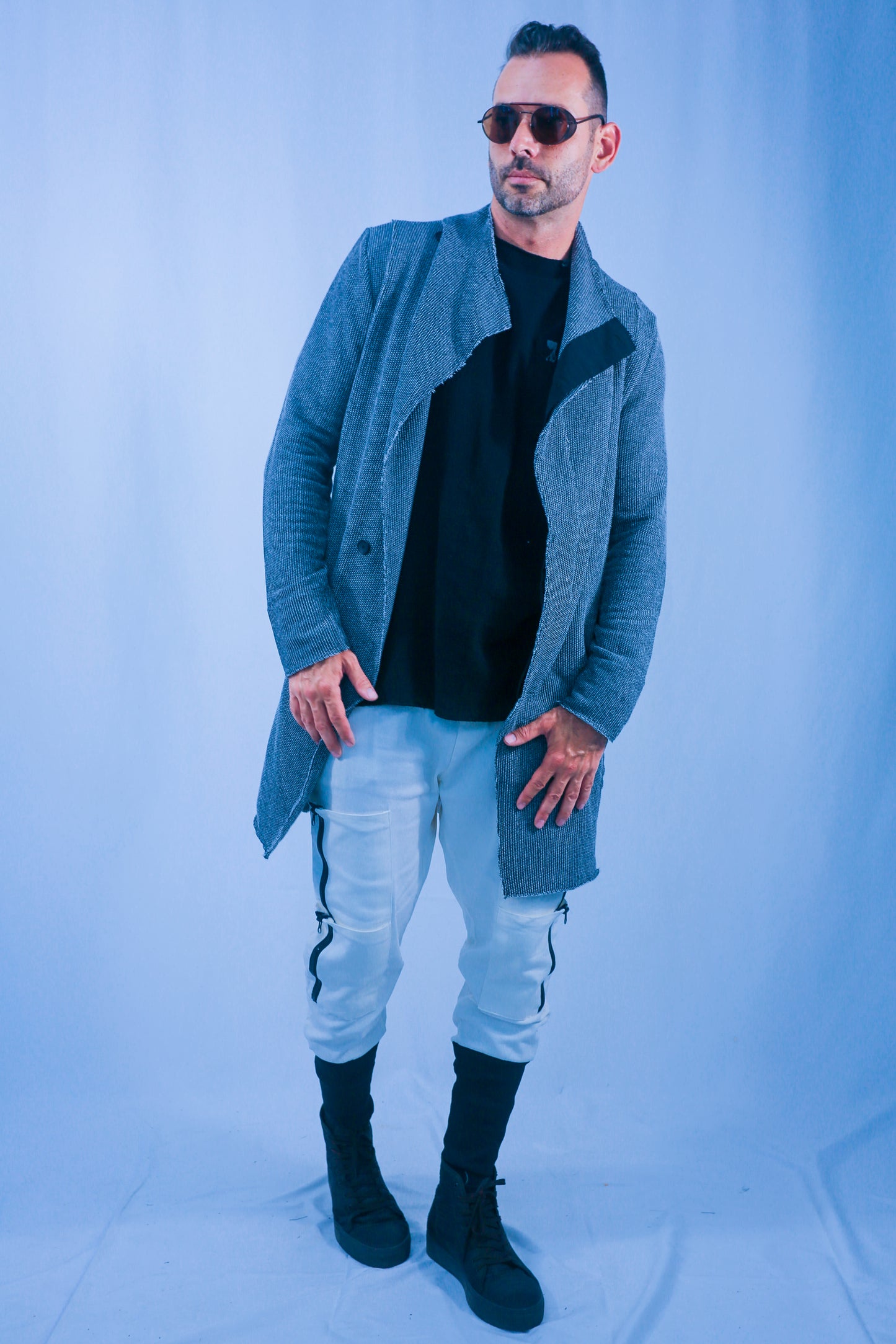 Rune Long Cardigan Jacket - Black/White
