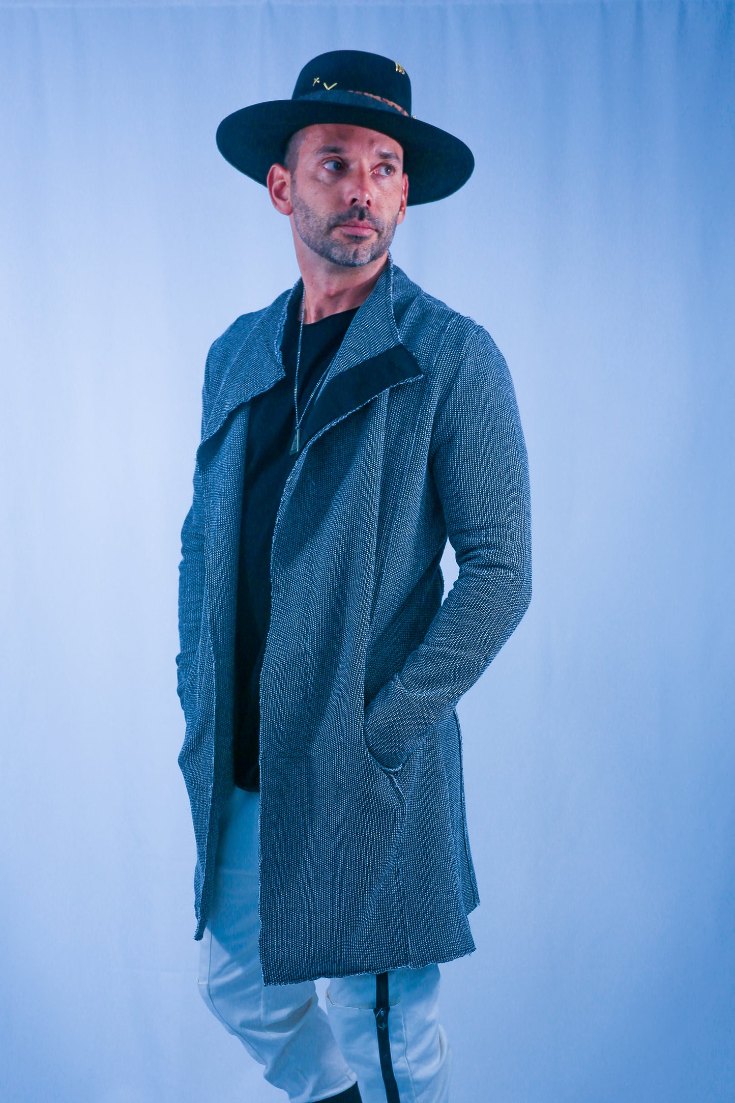Rune Long Cardigan Jacket - Black/White