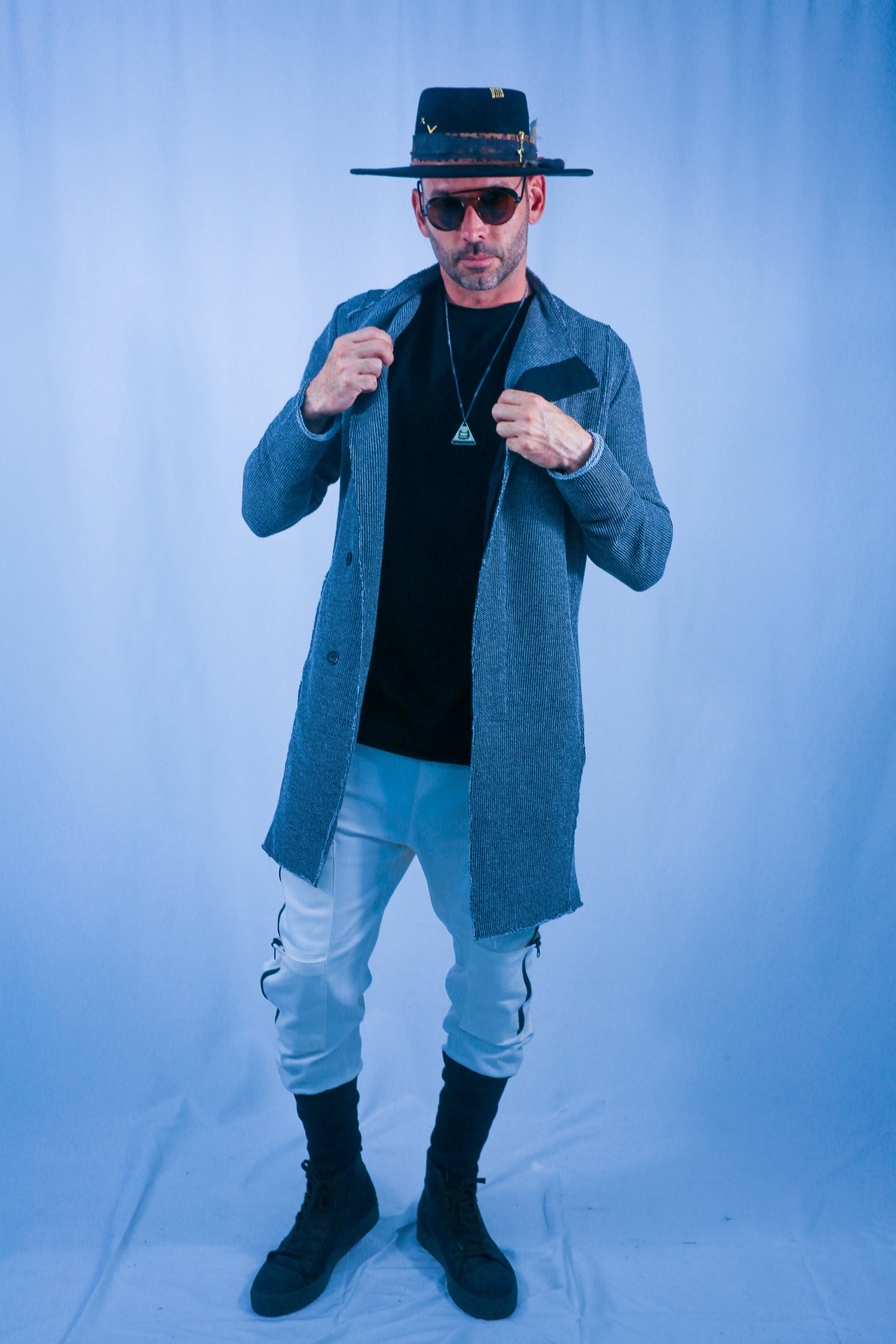 Rune Long Cardigan Jacket - Black/White