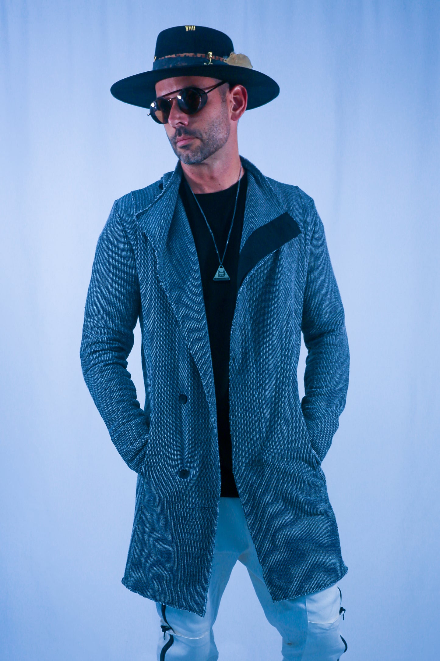 Rune Long Cardigan Jacket - Black/White