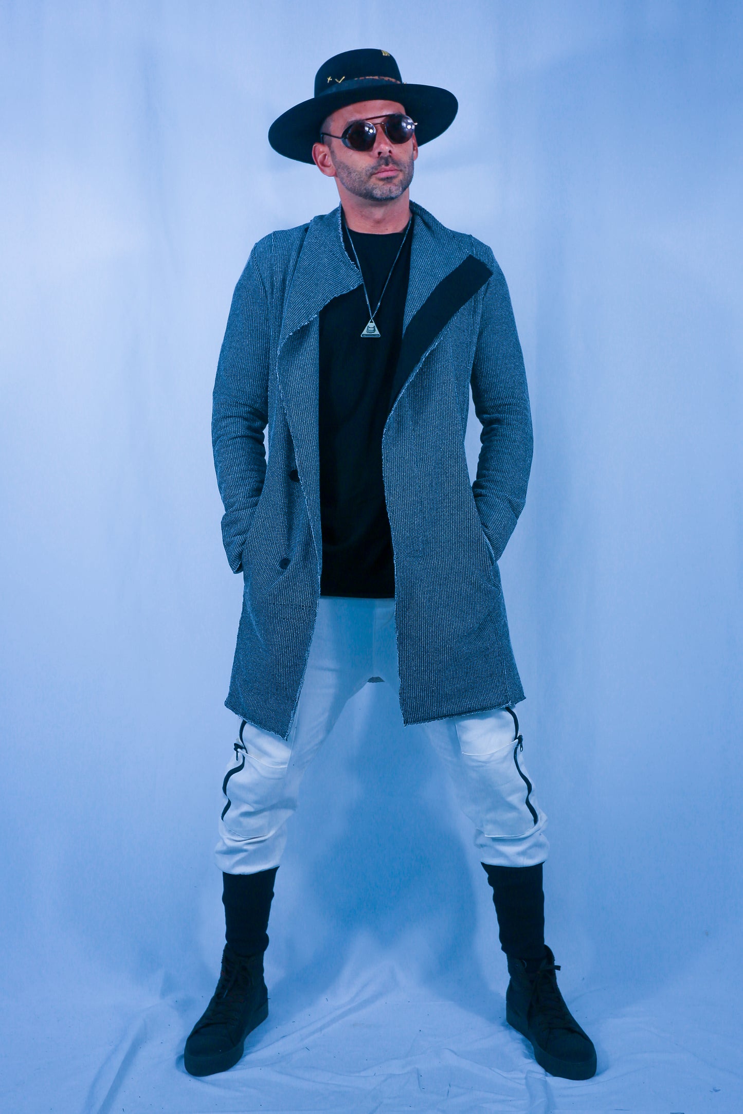 Rune Long Cardigan Jacket - Black/White