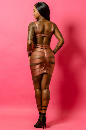 Tease Me Bondage Set with Skirt Bronze