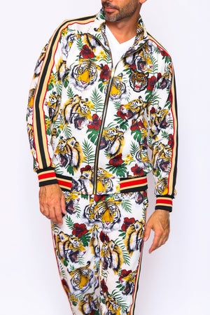 Unisex White Tiger Tracksuit Set