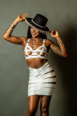 Tease Me Bondage Set with Skirt White