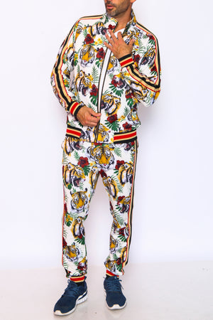 Unisex White Tiger Tracksuit Set