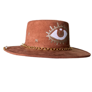 Light Brown Wide Brim Custom Eye Hat