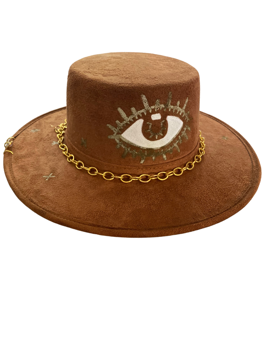 Light Brown Wide Brim Custom Eye Hat