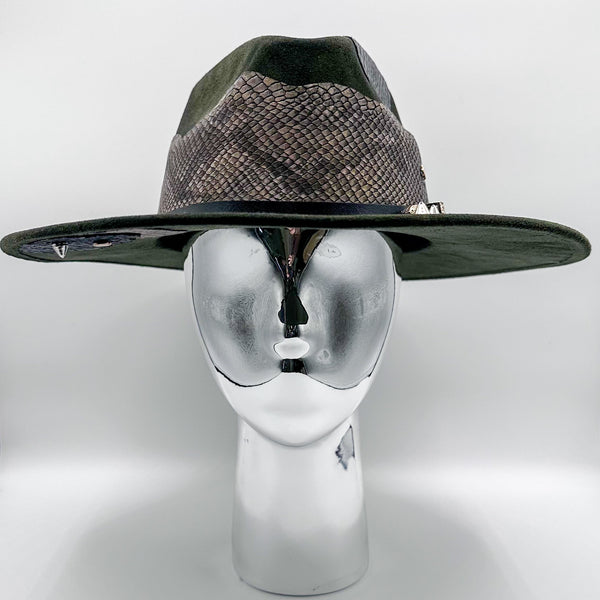 Boa & Buckle Wide Brim Hat - Olive