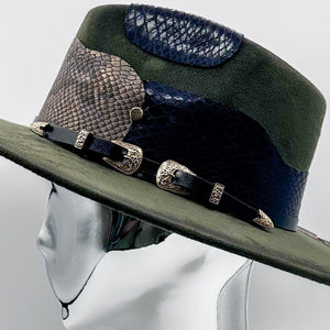 Boa & Buckle Wide Brim Hat - Olive