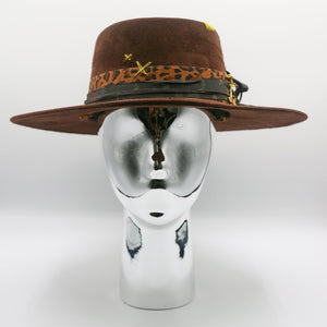 Rose and Gold Feather Wide Brim Hat - Tan