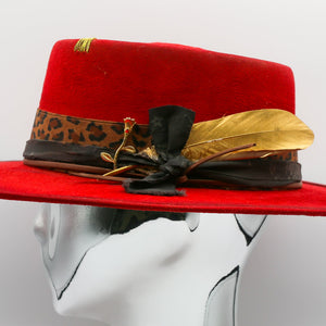 Rose and Gold Feather Wide Brim Hat - Scarlet