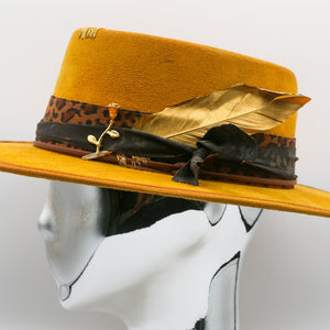 Rose and Gold Feather Wide Brim Hat  - Burnt Orange