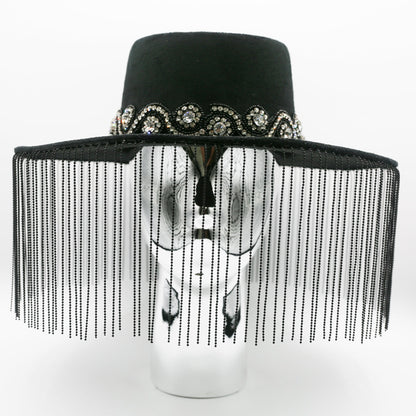 Parisa Metal Fringe Hat- Black