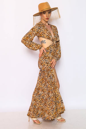 Leopard Cut Out Maxi Dress